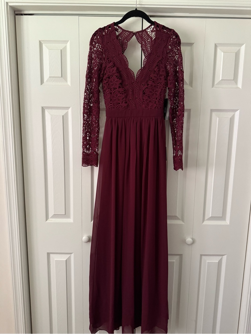 Lulu's Awaken My Love Burgundy Lace Long-Sleeve Maxi Dress